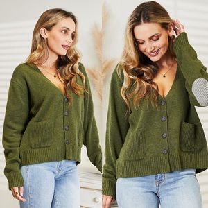Green Button Up Cardigan Sweater